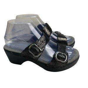 Dansko Size 37(6.5-7) Sophie Black Silver Wedge Sandal